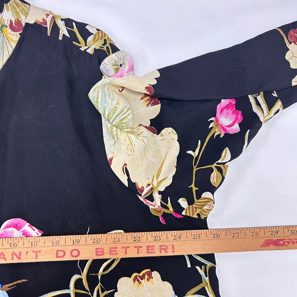 Citron Santa Monica 100% Silk Tunic 2X Black Floral Asian Art to Wear Boho - Picture 10 of 11